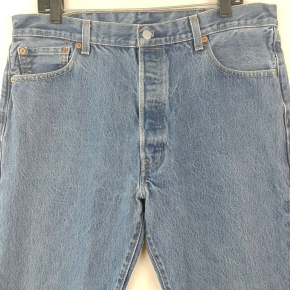 Levis 501 Jeans Mens Size 38x29 Blue Denim Button Fly Medium Wash Straight Leg - Picture 3 of 15